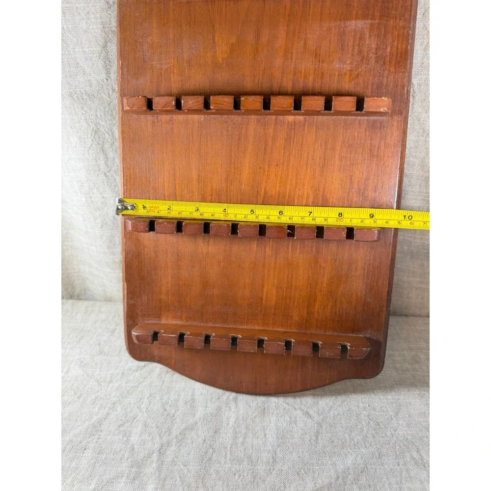 Vintage Wood Souvenir Spoon Display Rack, 24 Slot Wall Organizer